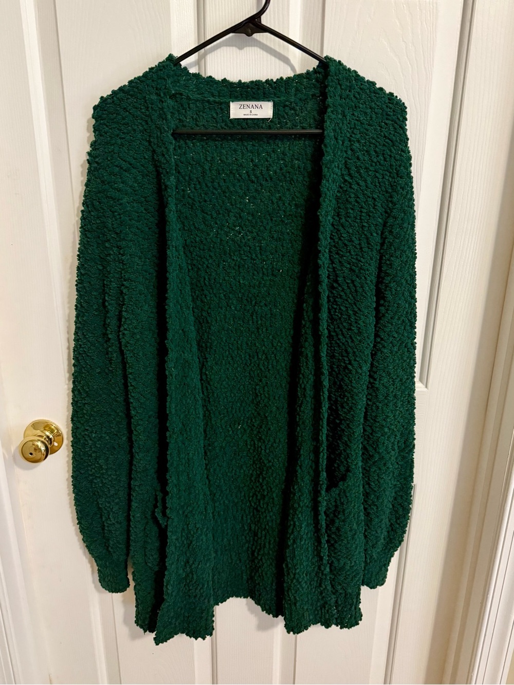 Zenana Outfitters Hunter Green Open-Front Textured Cardigan